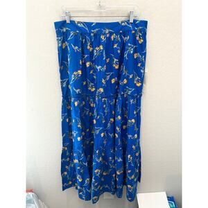 🆕 HAPPY X NATURE | Blue Cottage Floral Prairie Cotton Peasant Maxi Skirt | XL